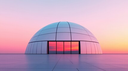 Obraz premium Modern Geometric Dome Structure Against Vibrant Sunset Sky