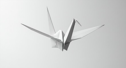 A paper crane bird in flight, origami style, white background