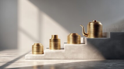 Stack of coins on a staircase depicting luxury investor journey icon concept for a seamless financial experience
