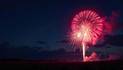 Vibrant firework explosion bursts in the night sky , holiday, colors, shining
