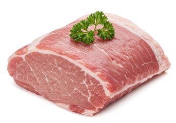 Fototapeta premium Raw pork roast with parsley garnish isolated on white background