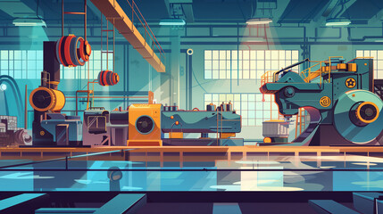 Industrial machinery factory engineering construction equipment vector illustration .