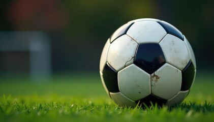 Fototapeta premium Close-up of classic black and white soccer ball, texture, soccer ball, game