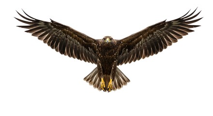 Obraz premium A majestic eagle soaring with wings spread, on a pure white background