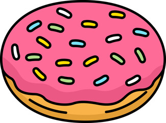 Strawberry glazed donut topped with rainbow sprinkles