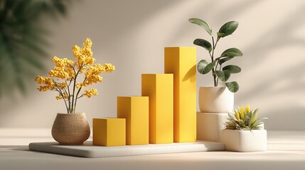 Plant and yellow vase symbolizing monthly passive income progress tracker in visual financial management and growth concept