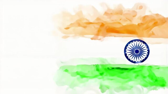 Abstract Indian Tricolor Watercolor Background with Ashoka Chakra