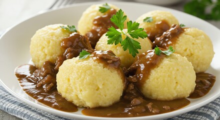 Potato Dumpling with Gravy and Parsley