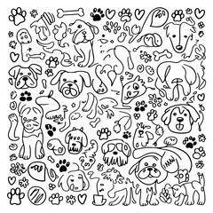 Set of dog doodle on white background. Hand drawn abstract doodle isolated on white background.