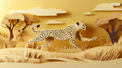 Cheetah running on grassy field
