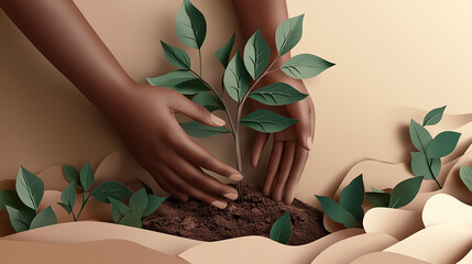 Illustration of hands planting a tree