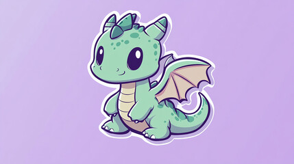 A kawaii dragon sticker design featuring a tiny dragon