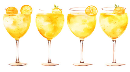 Professional Set of Yellow Silhouette Cocktail and Wine Glasses Illustration