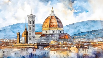 Fototapeta premium Artistic watercolor depiction of a city skyline.
