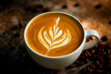 A cup of coffee with latte art.