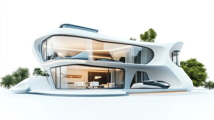 Obraz premium Futuristic architectural marvel: contemporary villa with organically curved shapes