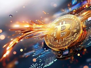 Fototapeta premium Bitcoin trading surge digital currency market graphic design abstract background close-up financial innovation
