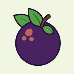 Illustration of a Single Vibrant Purple Jabuticaba Fruit with Green Leaves