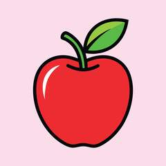 A Simple Illustration of a Red Apple with a Green Leaf