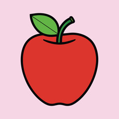 A Simple Illustration of a Red Apple with a Green Leaf