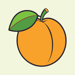 A single ripe apricot with a green leaf illustration