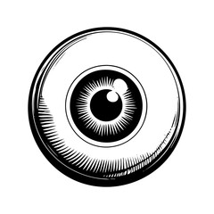Eyeball with angel wings sketch engraving black and white outline. Scratch board imitation.
