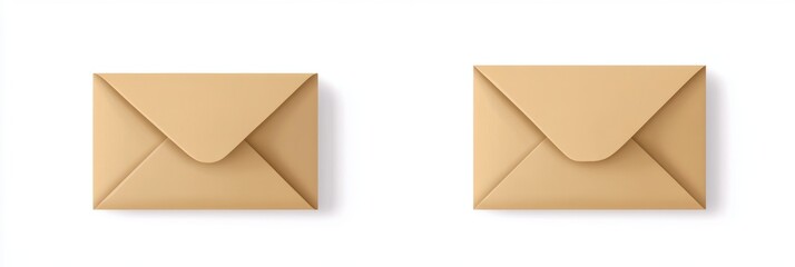 Two light beige square envelopes, top view