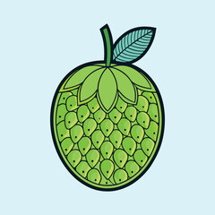 A Vibrant Illustration of a Stylized Green Fruit Resembling a Strawberry or a Chenille Plant with a Unique Pattern