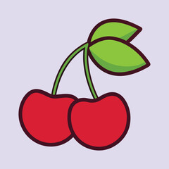 A Pair of Cherries with Green Leaves Illustration Graphic Design