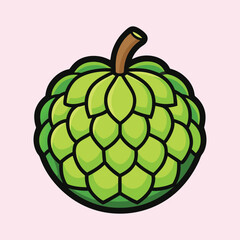 A Vibrant Illustration of a Cherimoya Fruit with Detailed Green Scales and a Brown Stem
