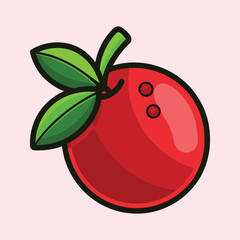 A Delightful Cartoon Illustration of a Red Fruit Resembling a Bowling Ball with Green Leaves