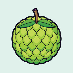A Vibrant Illustration of a Cherimoya Fruit with Detailed Green Scales and Lush Leaves