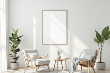 Empty framed art piece in a modern living room.