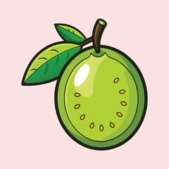 A Vibrant Illustration of a Fresh Green Guava Fruit with Two Lush Leaves