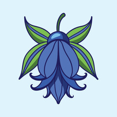 Stunning Blue Flower with Green Leaves Artistic Illustration Botanical Design