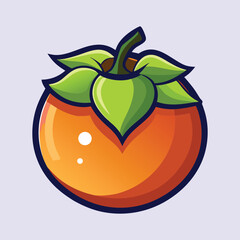 A vibrant illustration of a ripe persimmon fruit with green calyx