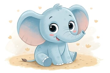 Cute Cartoon Baby Elephant Illustration in Pastel Colors – Child-Friendly Art for Nursery Decor
