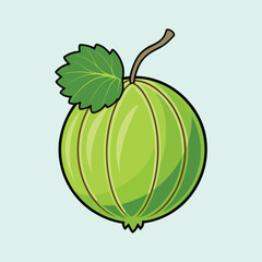 A Single Gooseberry Fruit with a Leaf Illustration Green Berry Vector Graphic