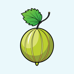A Single Gooseberry with Leaf Illustration Featuring Vibrant Green Hues and Detailed Texture