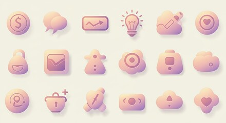 Collection of  Modern Neumorphic Icons for App Design, UI, UX, and Web Development
