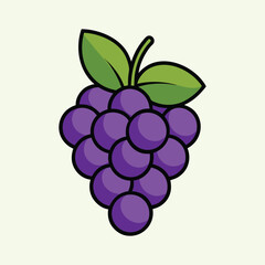 A Delightful Bunch of Purple Grapes with Lush Green Leaves A Vibrant and Juicy Fruit Illustration