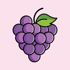 A Bunch of Purple Grapes with Green Leaf Illustration Cartoon Style