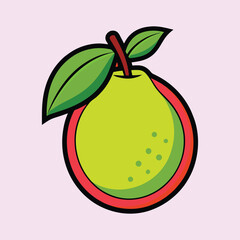 A Vibrant Illustration of a Fresh Guava Fruit with Green Leaves
