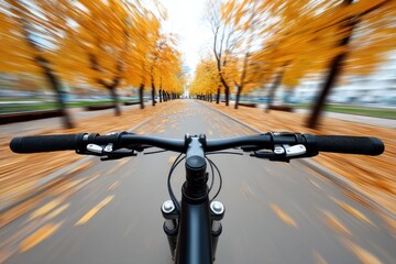 Naklejka premium Autumn Bike Ride: First-Person Perspective
