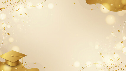 Graduation Cap and Confetti Celebration Background in Gold