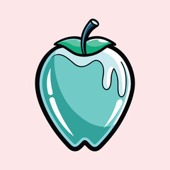 A Deliciously Icy Blue Apple with Dripping Glaze Cartoon Illustration