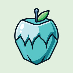A Stunning Illustration of a Crystalline Frozen Blue Apple with a Green Leaf