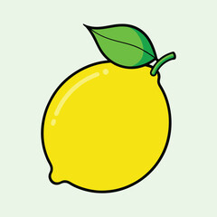A Single Lemon with a Green Leaf Illustration Vector Graphic Image