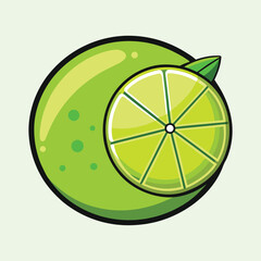 A vibrant illustration of a lime fruit featuring a juicy lime slice alongside a whole lime depicted in a cartoon style with a light green background