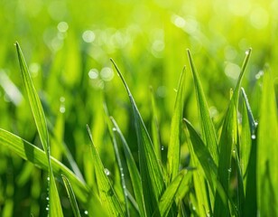 Fototapeta premium Close Up Of Dew Covered Green Grass
